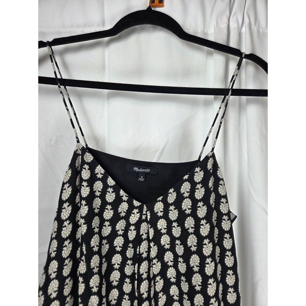Madewell 100% Silk Black Floral Print Slip Dress Size M Pockets Midi - Picture 5 of 9